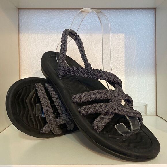 Megnya Womens Braided Grey Black Ankle Strap Comfort Flat Sandals - Picture 1 of 12